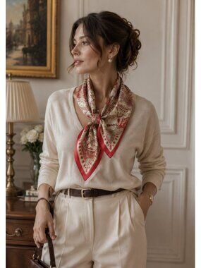 Talbots 100% Silk Paisley Square Scarf Coral Pink Cream Luxury Neck Wrap NWT
